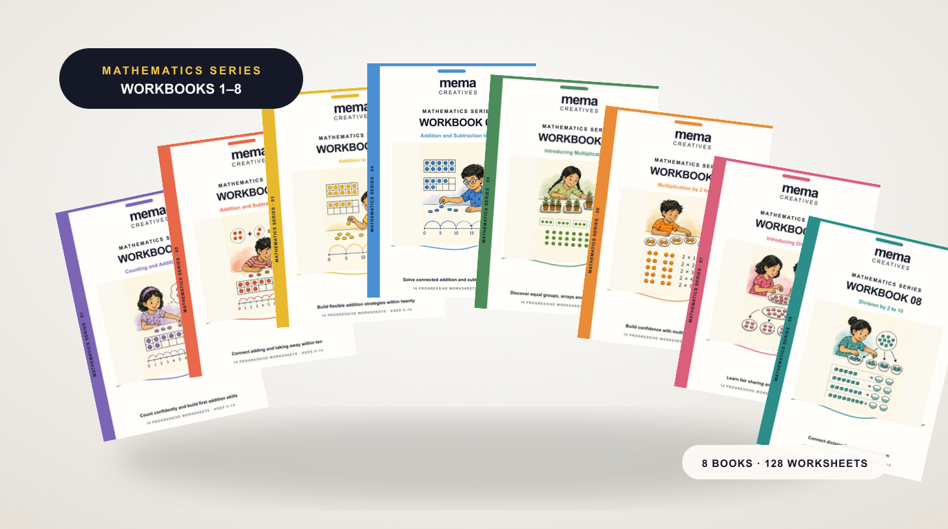 Mathematics Series, eight progressive workbooks from Workbook 1 to Workbook 8