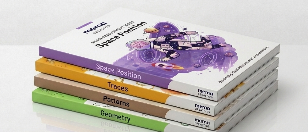 Brain Development Bundle, four workbooks stacked: Space Position, Traces, Patterns, Geometry